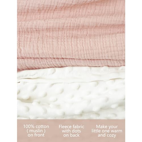 Konssy Soft Baby Blanket with Muslin Cotton Front and Dotted Fleece Back 1