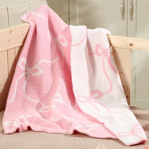 Pink Bow Blanket Fuzzythrow Cozy Throw for Bed Sofa