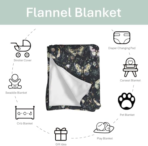 Gothic Moth Black Floral Baby Blanket 30x40