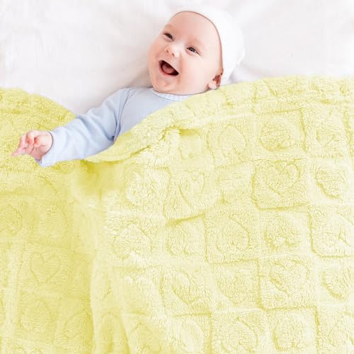 Yurhap Fleece Heart Checkered Baby Blanket 3040 Yellow