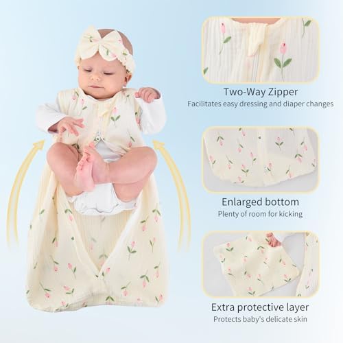 4 PCS Baby Girl Sleep Sack Set with Headband Burp Cloths