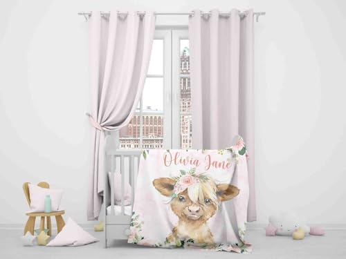 Customized Highland Cow Blanket Personalized Baby Name Throw