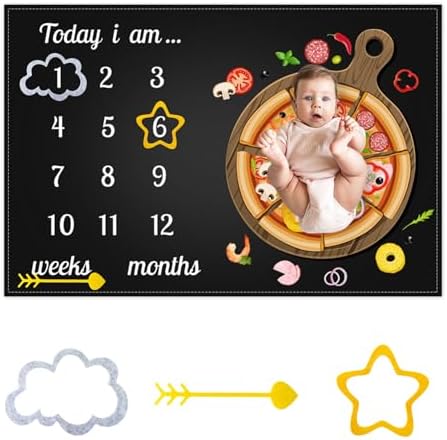 CSFOTO Funny Baby Milestone Blanket with Pizza Design