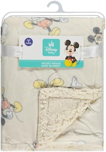 Disney Character Fuzzy Double Sided Baby Blanket with Mink and Sherpa