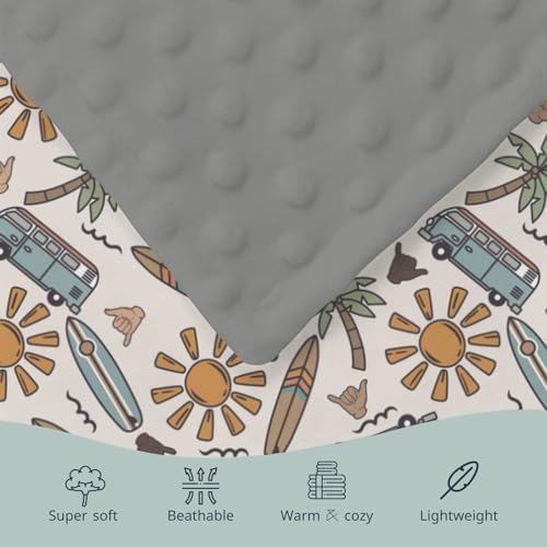 Soft Mink Baby Blanket with Dotted Backing Summer Blue Surf Board Pattern