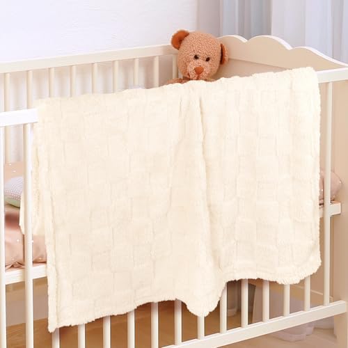 VEIDIA Plush Checkered Baby Blanket 30x39 Beige