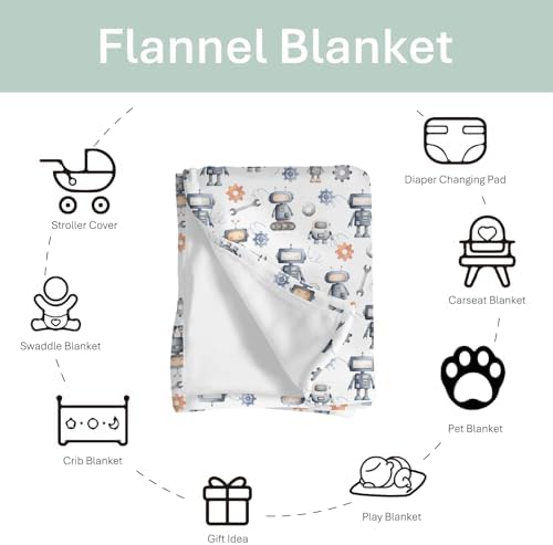 Watercolor Robots Baby Blanket for Boy Girl