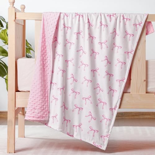 Pink Bow Baby Blanket for Girls 40x30 Inch Swaddle Blanket