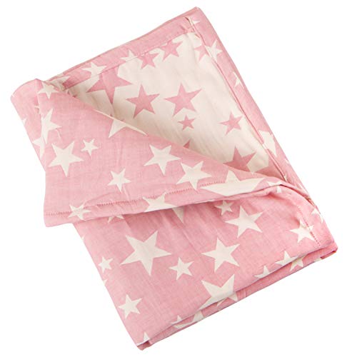 NTBAY 3 Layer Toddler Blanket Lightweight Thermal Blanket Pink Star Design
