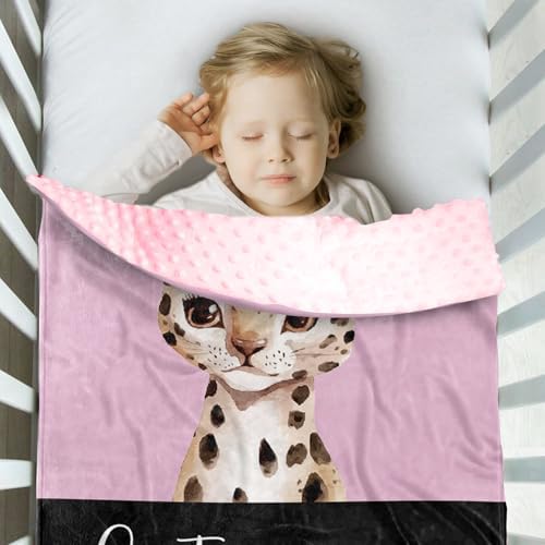 YISMEET Customized Baby Blanket with Name and Pink Leopard Design