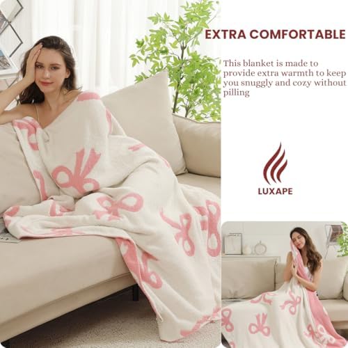 Luxape Bow Blanket Soft Reversible Throw for Baby