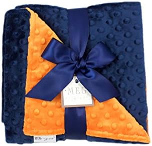 MEG ORIGINAL Minky Dot Baby Blanket Navy Blue Orange