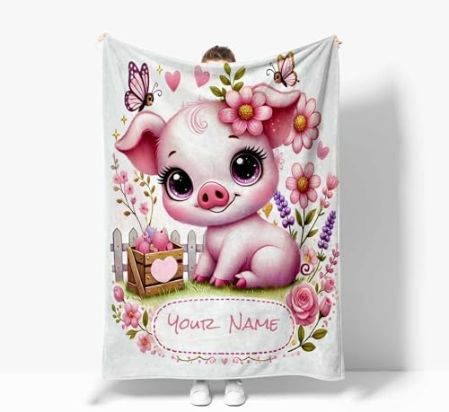 Personalized Name Pig Blanket Lightweight Flannel Throw for Summer