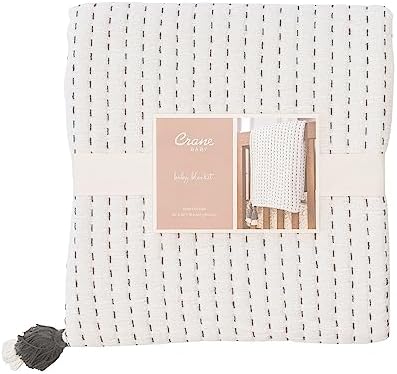 Crane Baby White and Black Stitched Stripe Blanket