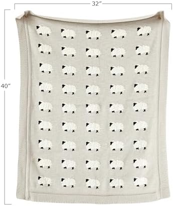 Creative Co-Op Grey Cotton Knit Sheep Blanket