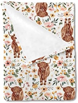 Boho Highland Cow Floral Baby Blanket for Kids