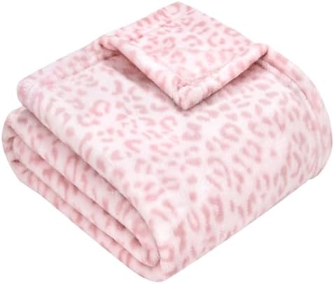 Yurhap Leopard Print Baby Blanket Fleece 30x40 Light Pink
