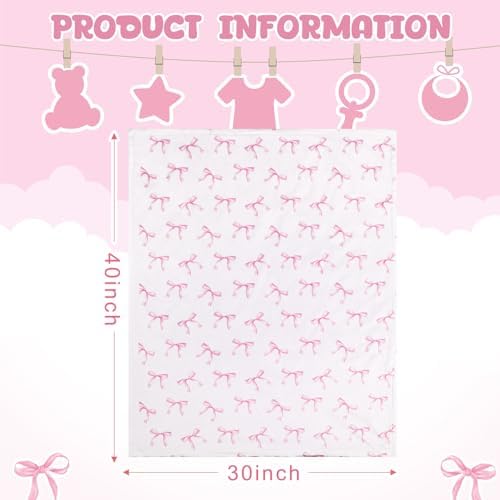 Pink Bow Baby Blanket for Girls 40x30 Inch Swaddle Blanket