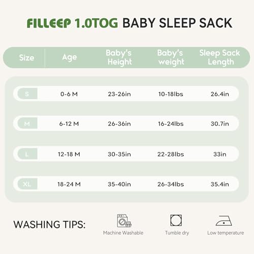FILLEEP Bamboo Rayon Sleep Sack 18-24 Months 10 Tog