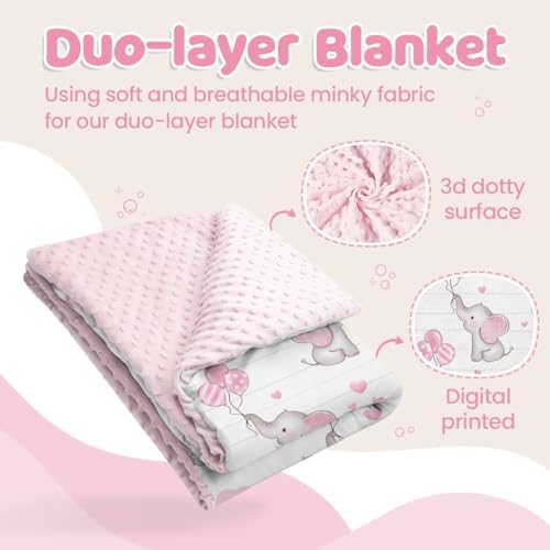 SANDJEST Elephant Kids Blanket - 30x40 Minky Throw for Girl