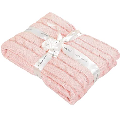NTBAY 100 Pure Cotton Cable Knit Toddler Blanket Baby Pink 30x40 Inches