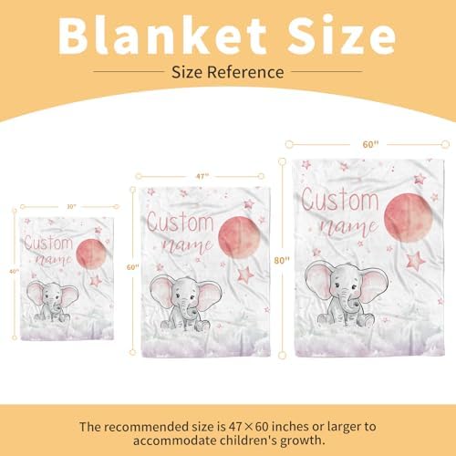 Personalized Baby Blanket with Name Pink Elephant Double Layer Dotted Swaddle