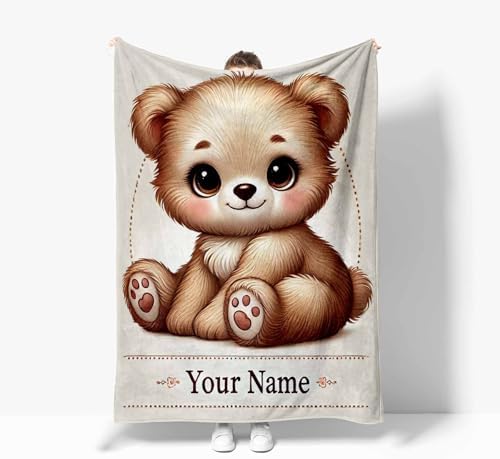 Personalized Bear Blanket with Name Custom Flannel Throw