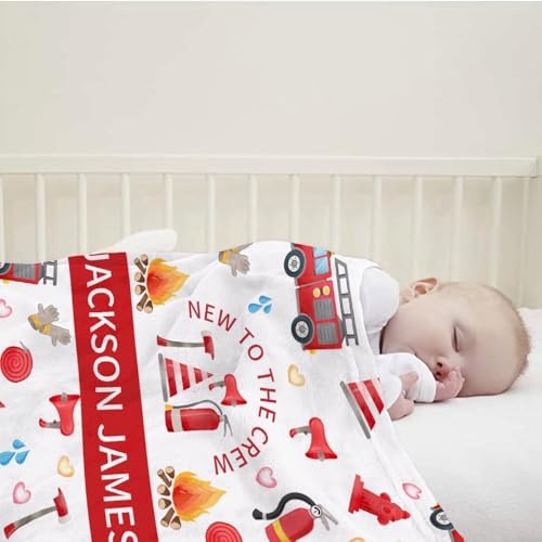 MATCHASTAR Fire Truck Personalized Fleece Throw Blanket for Kids
