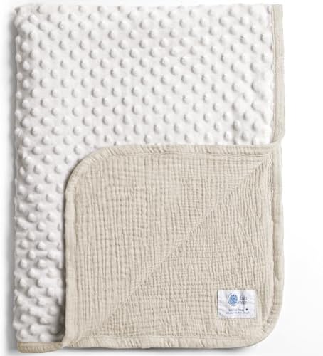 Lulumoon Baby Blanket - Minky Dot Muslin 30x40 Ivory