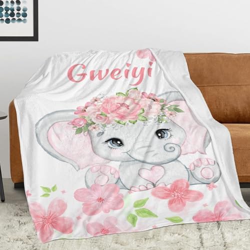 Personalized Baby Elephant Blanket 30x40 Inches for Newborns