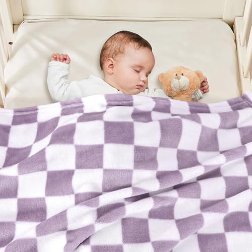 Yurhap Checkered Baby Blanket Fleece 30x40 Purple 1