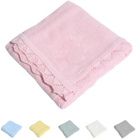100 Cotton Baby Blanket Knit Soft Warm Light Pink 30x40 Inches