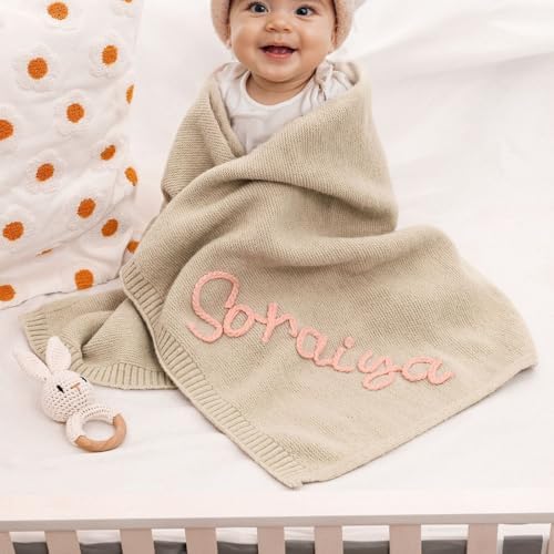 Personalized Baby Blanket with Name 30x40in Chunky Knit Nursery Blanket