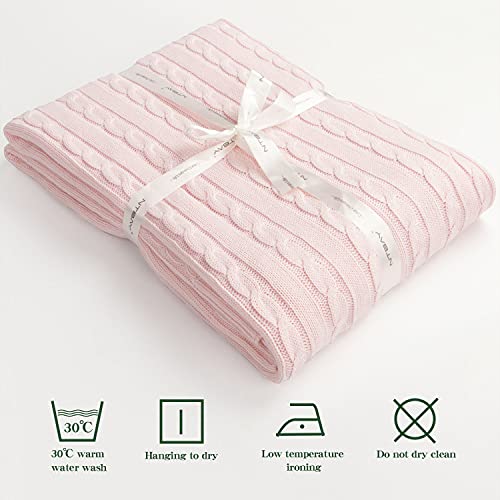 NTBAY 100 Pure Cotton Cable Knit Toddler Blanket Baby Pink 30x40 Inches