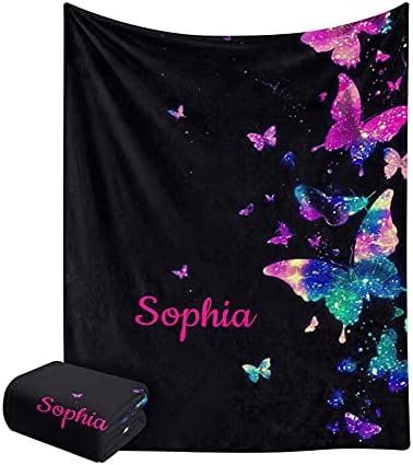 XOZOTY Butterflies Baby Blanket - Personalized Name Fleece Swaddling Throw