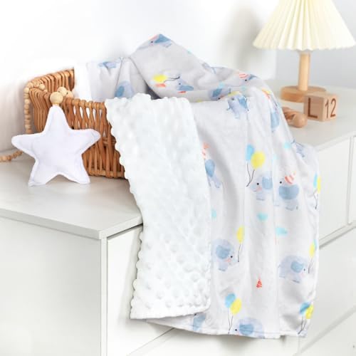 Soft Plush Baby Blanket 30x40 Grey with White Dotted Backing
