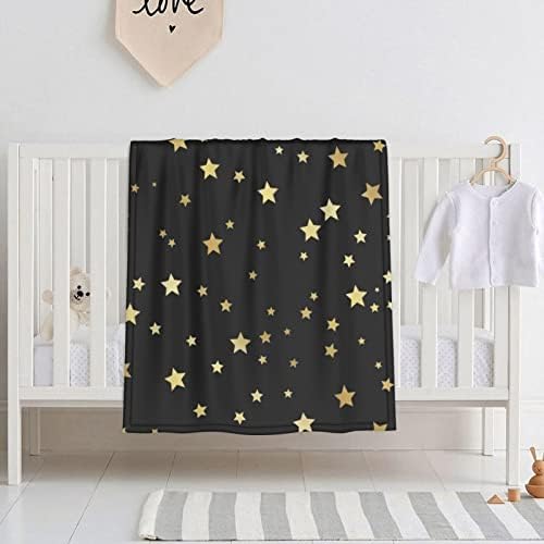 DKJlitter Baby Blanket Gold Stars on Black