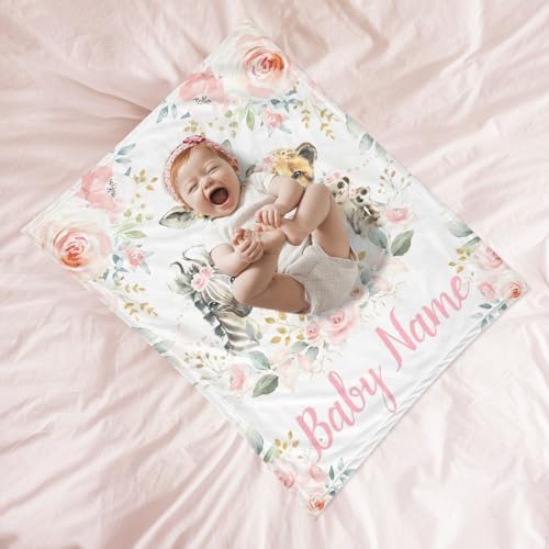 Custom Elephant Baby Blanket with Name Personalized for Girls Boys