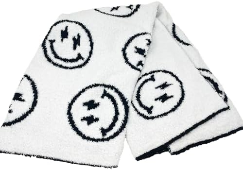 Smiley Face Baby Blanket with Lightning Bolt Eyes - Reversible 28x40 Inch