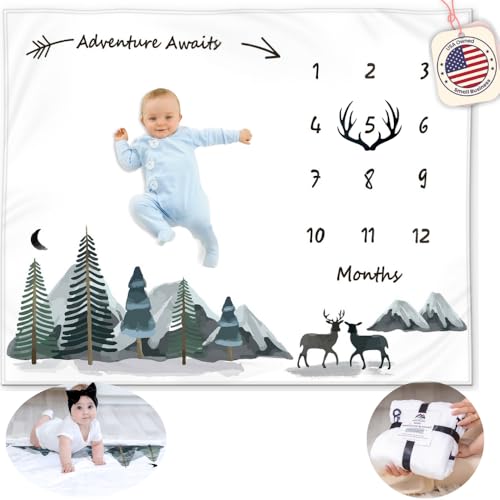 Milestone Blanket for Baby Boy Mountain Adventure Theme