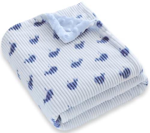 BORITAR Baby Blankets with Blue Whale Pattern and Double Dotted Fleece Backing