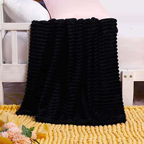 NTBAY Plush Flannel Toddler Blanket with Stripes 30x40 Inches Black