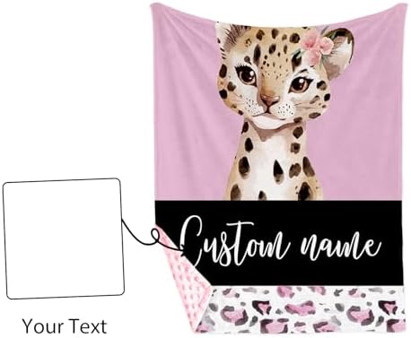 YISMEET Customized Baby Blanket with Name and Pink Leopard Design