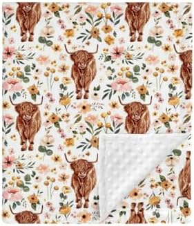 Highland Cow Floral Mink Baby Blanket 30x40