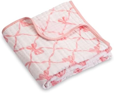 LollyBanks Pink Bow Muslin Blanket 47x47 6 Layers