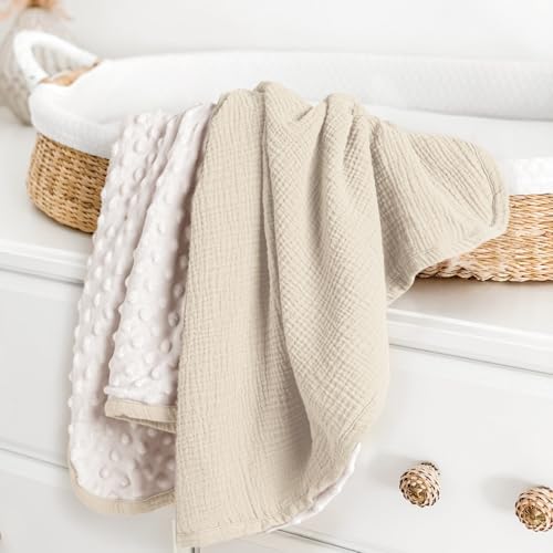 Lulumoon Baby Blanket - Minky Dot Muslin 30x40 Ivory
