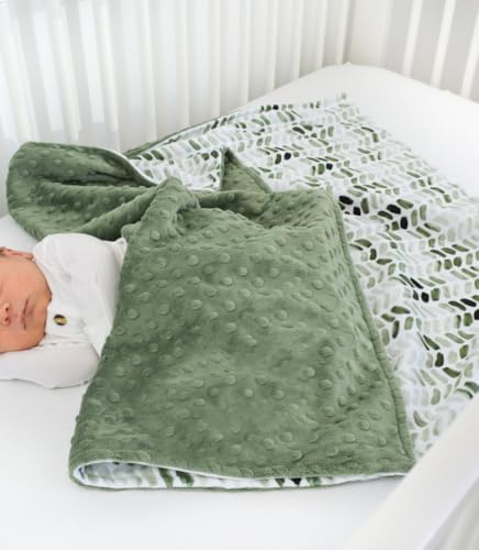 BUTTZO Baby Double Layer Plush Minky Blanket - Green Leaves 30x40 Inch 1