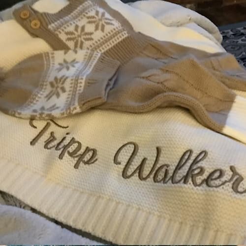 Personalized Cotton Knitted Blanket with Embroidered Name