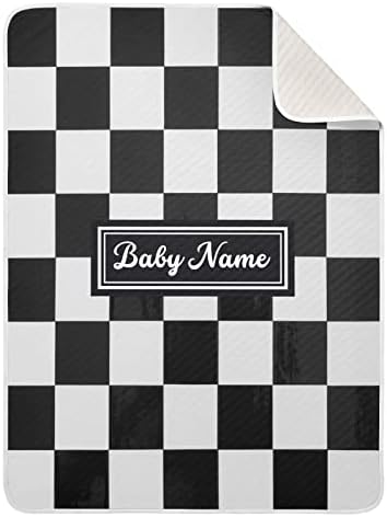 Pigsaly Custom Name Baby Blanket 30x40 Black White Buffalo Check Plaid