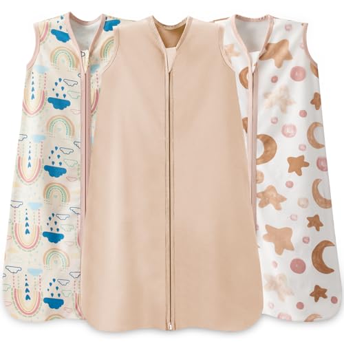 Wrrernsin 0-6 Months Sleep Sack 3 Pack 2-Way Zipper Cotton